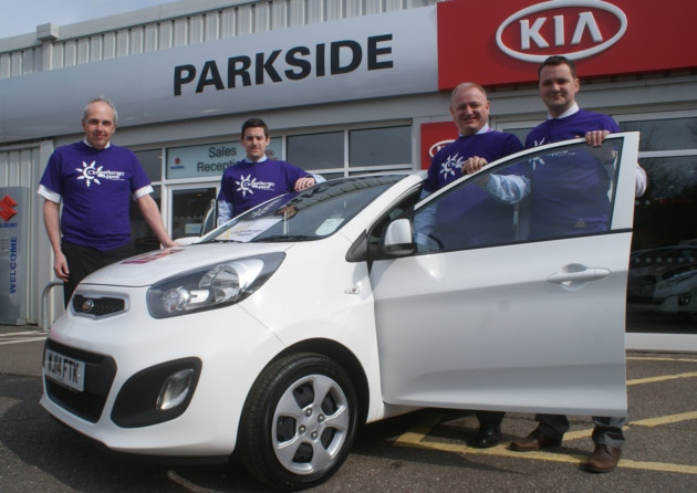 Win a car! County Garages Group marketing director Andy Witherington, Parkside Kia sales manager John Kuczer, Chemotherapy Appeal fundraising manager Ian Roome and North Devon Gazette publisher Graham Harris are pictured with the Kia Picanto.