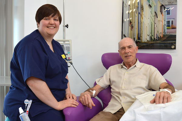 Derek Cooper, one of the first patients, is pictured with chemotherapy day treatment unit manager Emma Thoms.